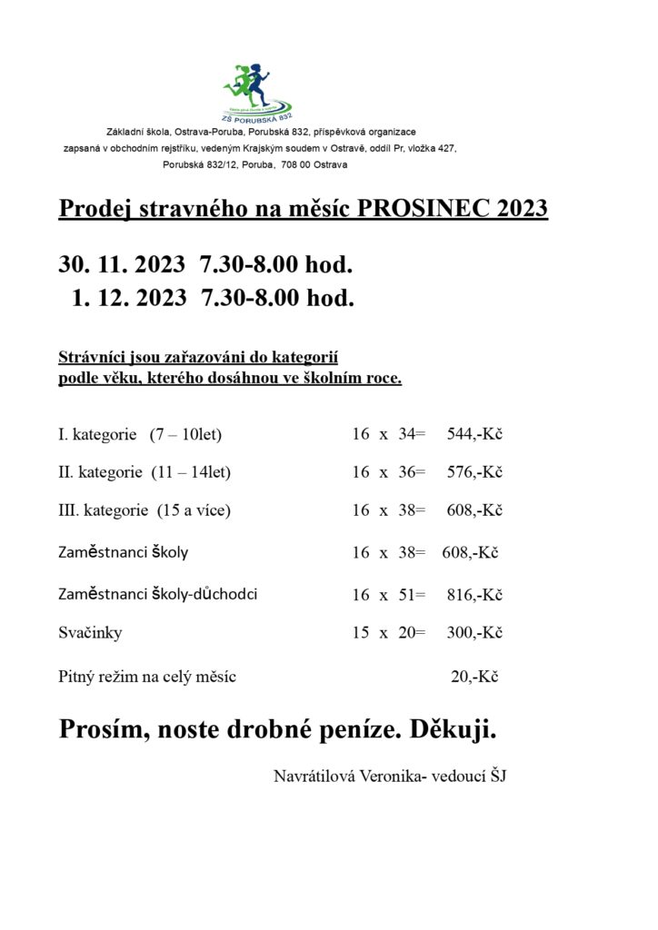 Prodej stravného prosinec