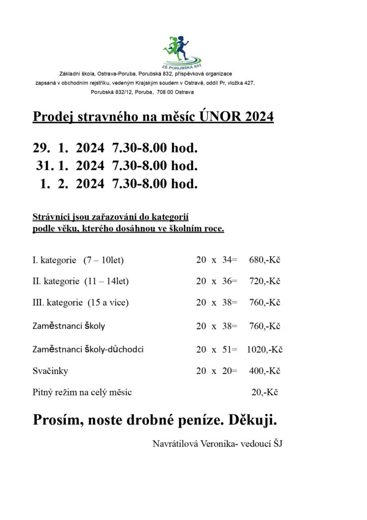 Výběr stravného na měsíc únor 2024