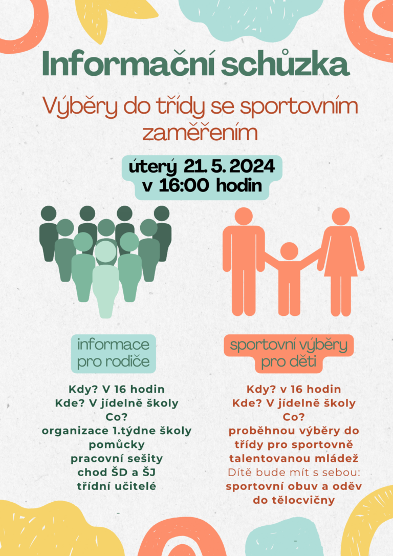 Informační schůzka pro rodiče budoucích 1. tříd + výběry do sportovní třídy