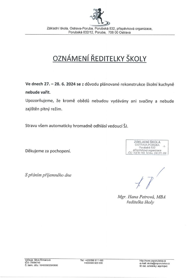 oznámení o rekonstrukci kuchyně