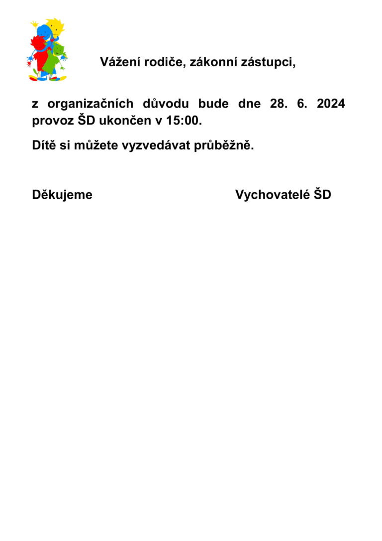 Informace o zkrácení provozu ŠD