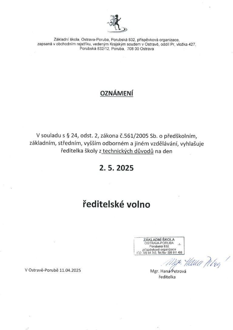 ˇředitelské volno 2.5.2025