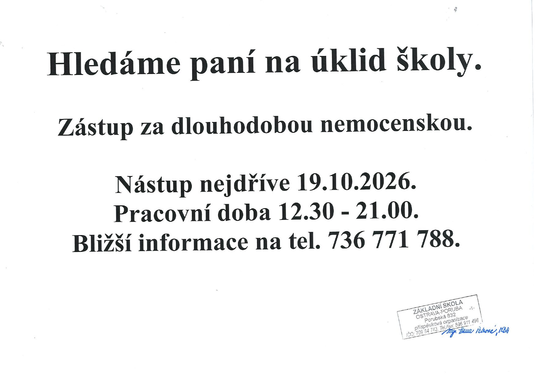 nemocenska inzerat uklizecka
